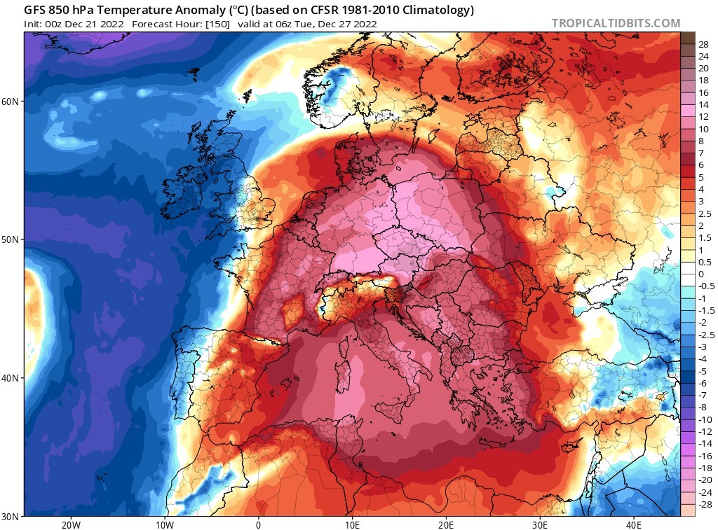 Severe Weather Europe temperature chart