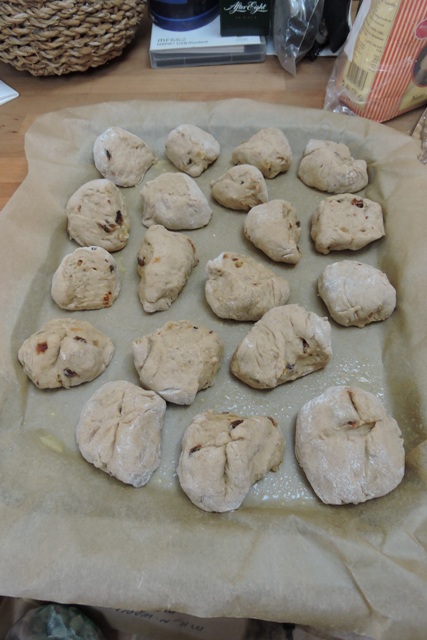 Dough cut and placed on a baking tray