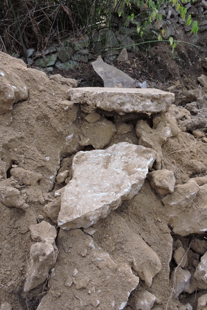 Unearthed pieces of concrete