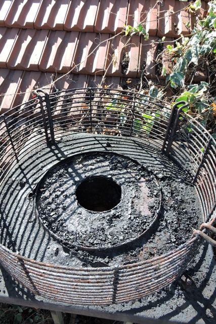 The top of the flue and base of the smoke extractor fan