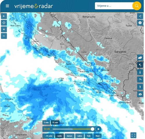 Rainfall radar - The darker the blue, the heavier the rain
