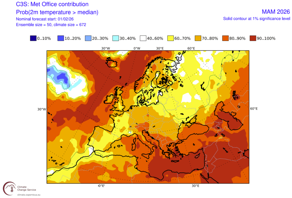 March April and May EU temperature forecasts