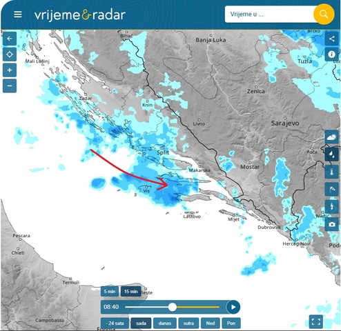 Rainfall radar and an approaching storm
