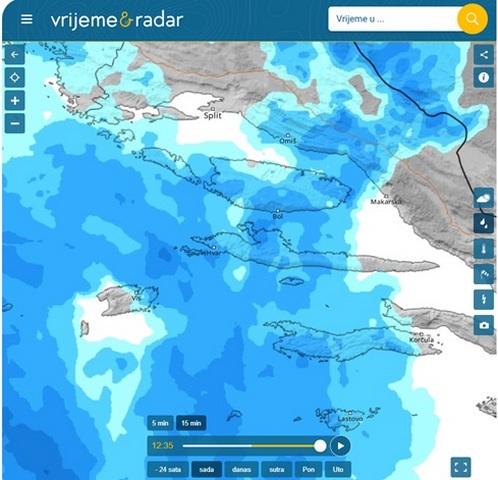 Rainfall radar at lunchtime