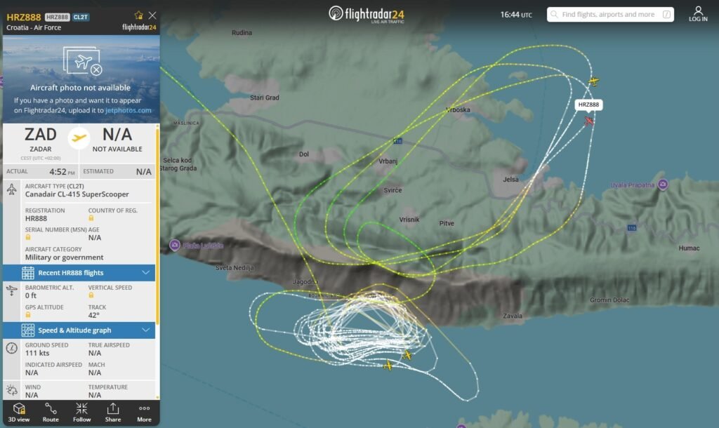 Flight Radar track of the four fire fighting aircraft