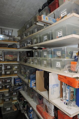Floor to ceiling shelves of boxes