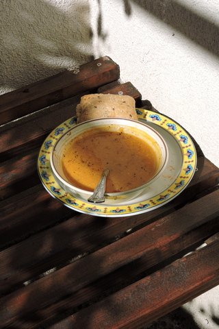 Soup for lunch, enjoyed on the terrace