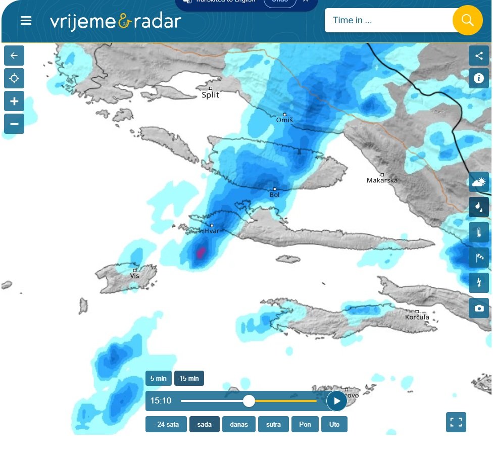 Rainfall radar of the storm